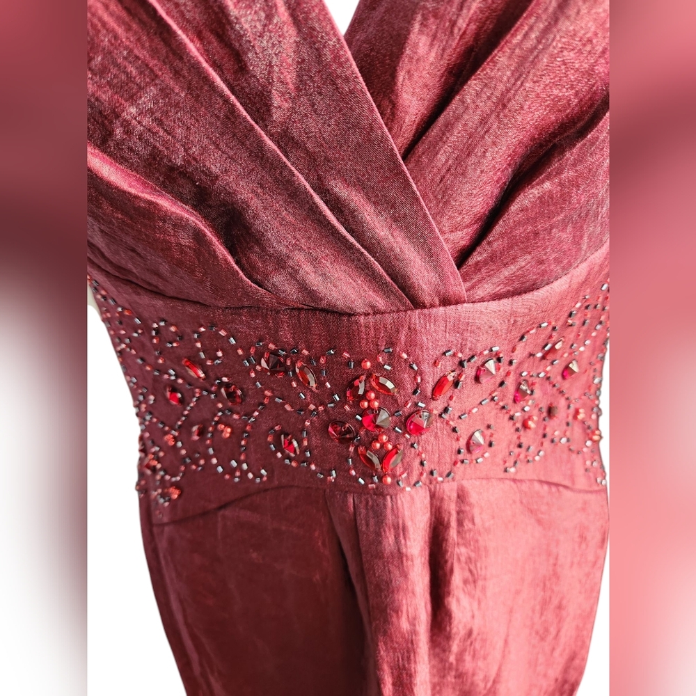Patra Maroon Cocktail Formal Evening Satin Embellished Size 4 - Picture 3 of 5